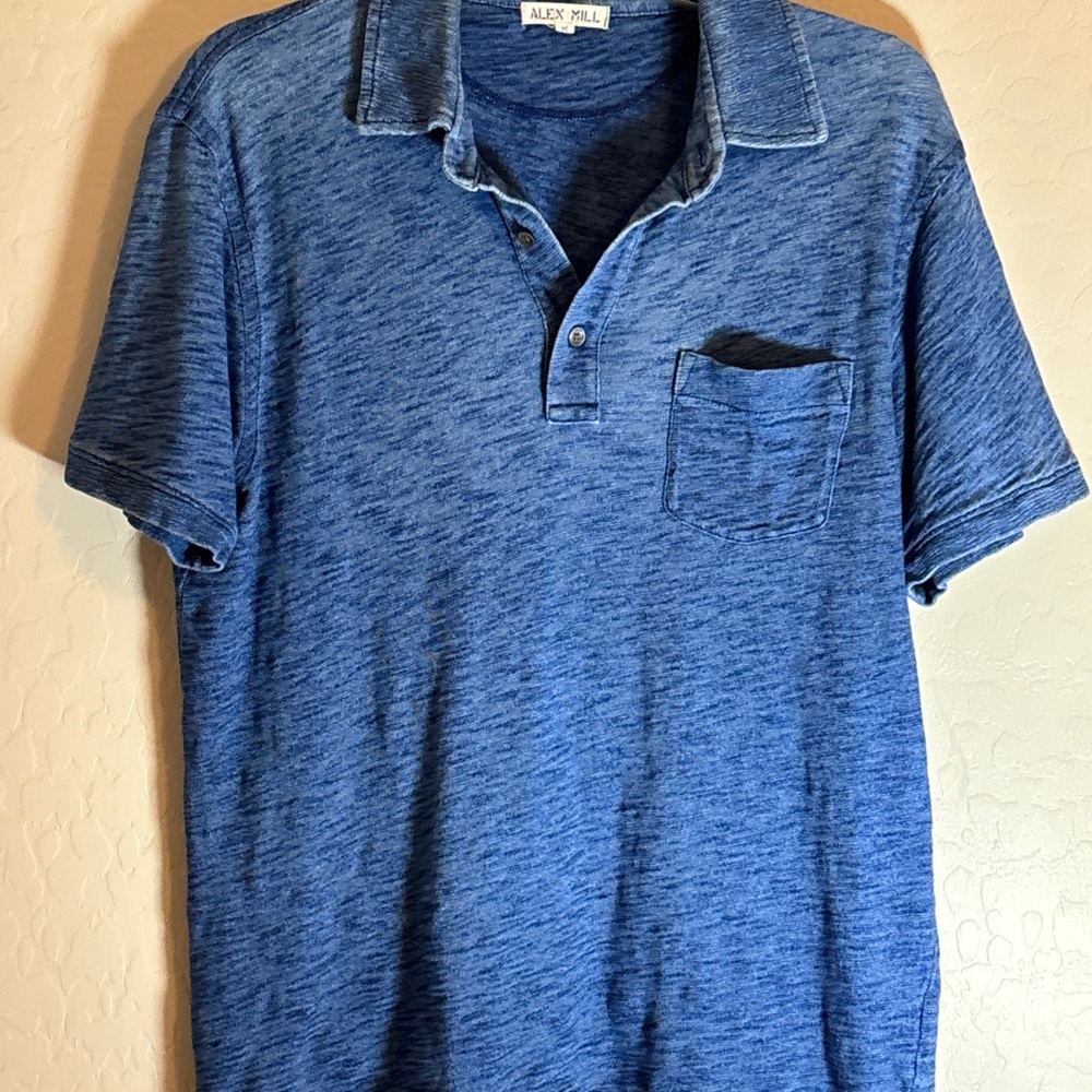 Alex Mill Men's Stonewashed Look Blue Short Sleeve Polo 100% Cotton Size Medium